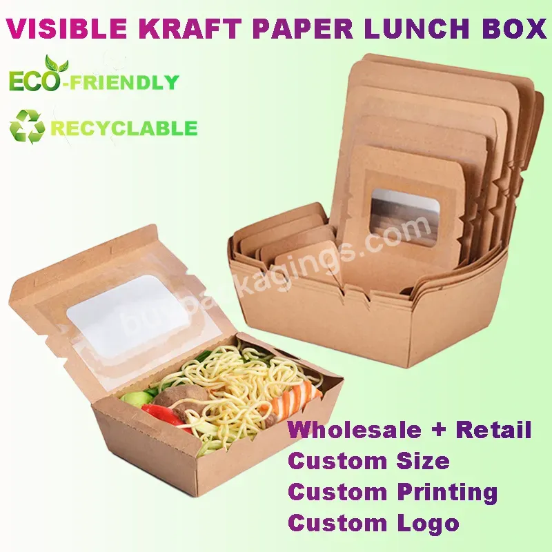 Custom Logo Kraft Paper Lunch Food Salad Box With Window One Time Bento Paper Food Catering Lunch Box Fruit Paper Takeaway Box - Buy One Time Bento Paper Food Catering Lunch Box,Kraft Paper Lunch Food Salad Box With Window,Paper Lunch Box.