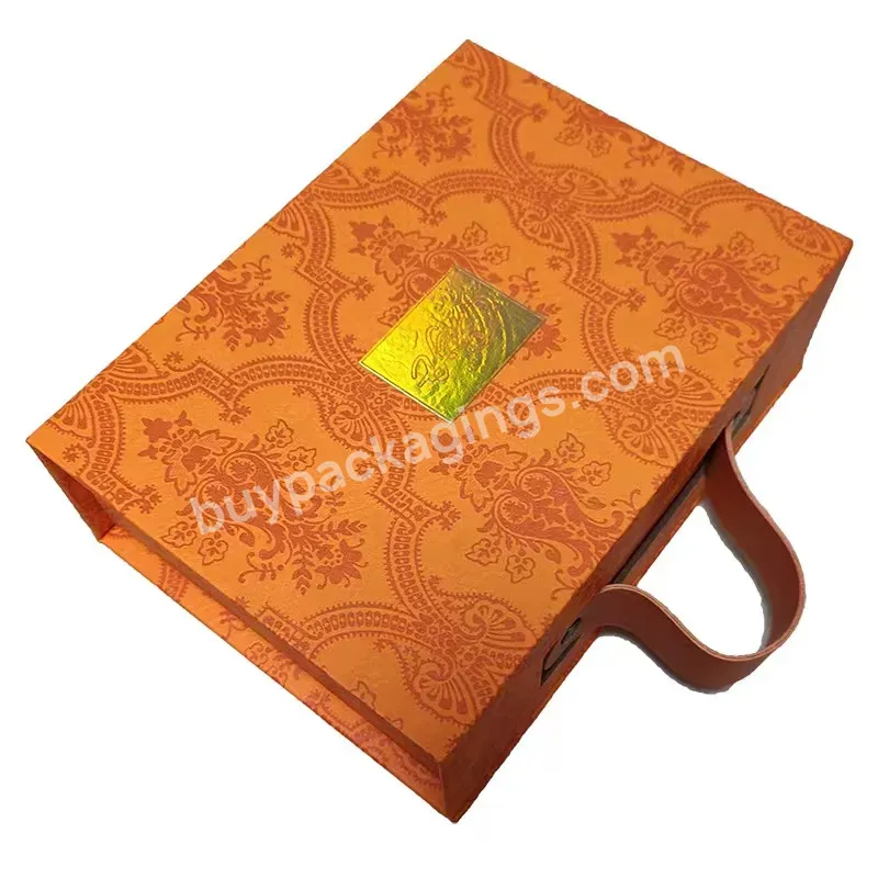 Custom Logo Lovely Gift Box Magnetic Cardboard Box With Pu Leather Handle Clothing /shoes Packaging Green/orange/red Boxes - Buy Custom Logo Gift Box,Magnetic Cardboard Box With Pu Leather Handle,Red/green Paper Box.