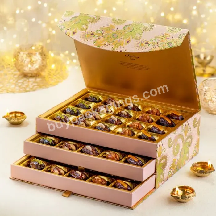Custom Logo Luxurious Wildflower Chest Drawer Box For Plain And Filled Dates Snacks Chocolate Packaging Paper Box With Ribbon - Buy Wildflower Chest Drawer Box,Drawer Box For Plain And Filled Dates,Chocolate Packaging Paper Box.