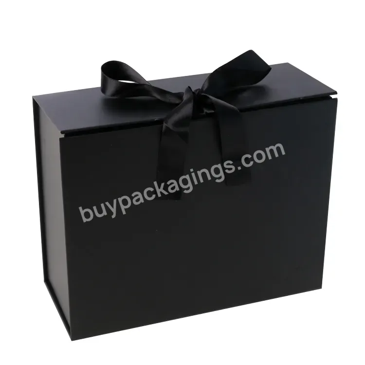 Custom Logo Luxury Black Paper Packaging Fold Gift Box With Silk Ribbon Handle,Black Folding Box - Buy Silk Ribbon Handle Box,Luxury Fold Paper Box,Custom Packaging Gift Box.