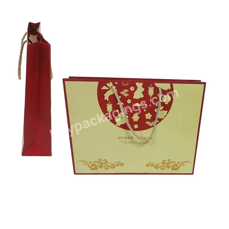 custom logo mooncake gift bag packaging jewelry clothing store paper shopping bag with ribbon