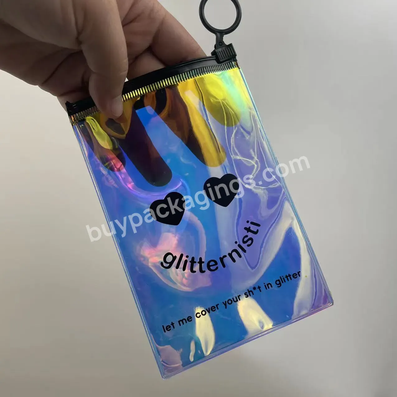 Custom Logo Printed Luxury Pvc Bag Holographic Laser Plastic Ziplock Bag For Jewelry/holographic Make Up Bag With Black Zipper - Buy Pvc Jewelry Pouch,Holographic Pvc Jewelry Pouch,Custom Logo Printed Pvc Jewelry Pouch.