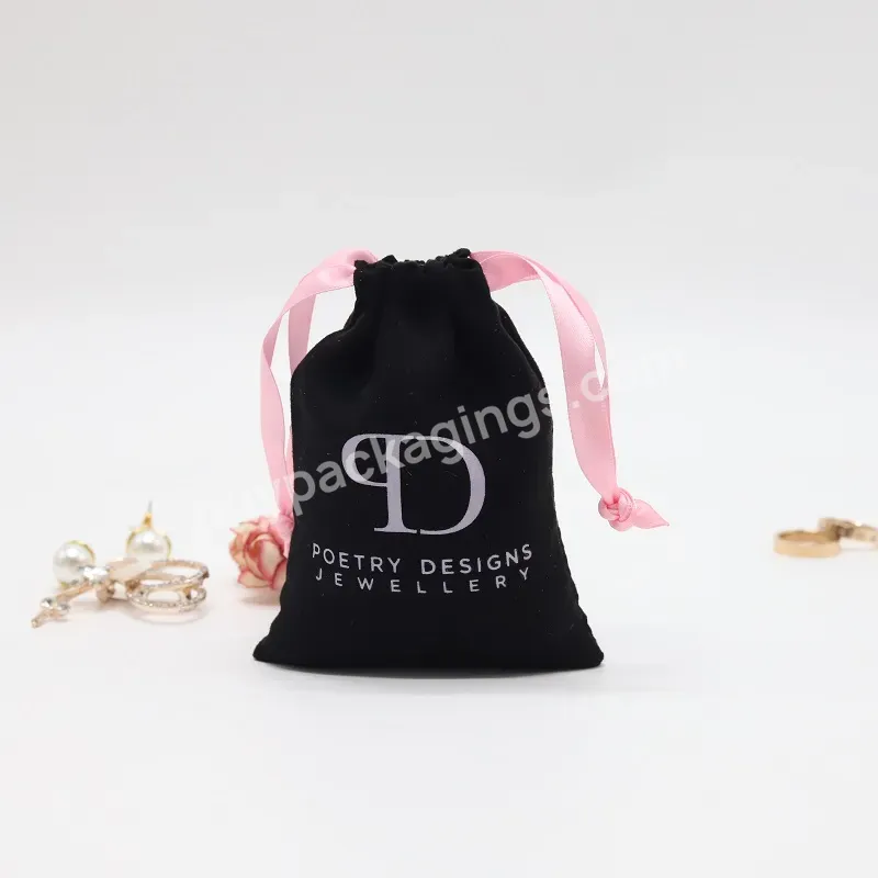 Custom Logo Printed Microfiber Drawstring Pouch Small Suede Fabric Bracelet Earring Jewelry Packaging Bag