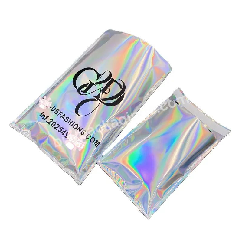 Custom Logo Printed Plastic Smell Proof Foil Holographic Rainbow Color Self Adhesive Bags Shipping Mailer Bag - Buy Hologram Holographic Bags For Make Up Garment Phone Case,Holographic Rainbow Color Iridescent Bags Aluminum Foil Packaging Lock Plasti