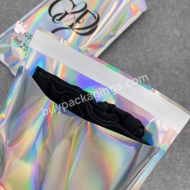 Custom Logo Printed Plastic Smell Proof Foil Holographic Rainbow Color Self Adhesive Bags Shipping Mailer Bag - Buy Hologram Holographic Bags For Make Up Garment Phone Case,Holographic Rainbow Color Iridescent Bags Aluminum Foil Packaging Lock Plasti