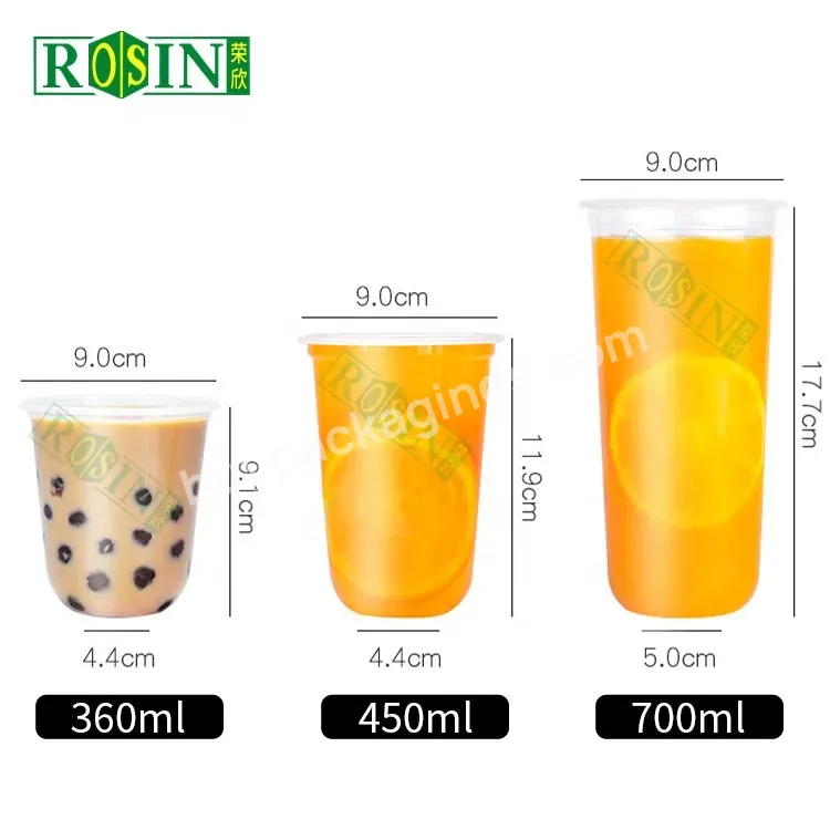 Custom Logo Printed Pp Clear Disposable U Shape Plastic Juice Cup Manufacturers With Panda Flat Rhombus Dome Lid