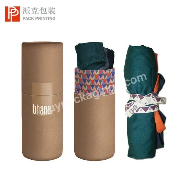 Custom logo recyclable natural brown kraft cardboard packaging T-shirt clothing cylinder paper tube