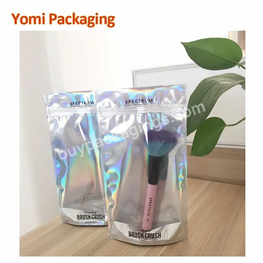 Custom Logo Stand Up Transparent Ziplock Holographic Make Up Bag Zipper Pouch - Buy Holographic Make Up Bag,Transparent Ziplock Holographicbag,Custom Logo Holographic Make Up Pouch.