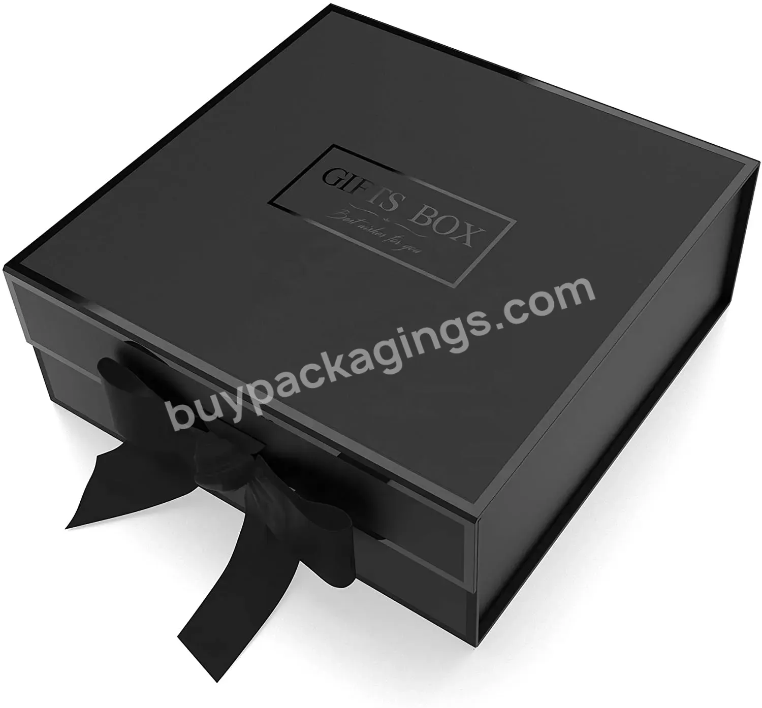 Custom Logo Wholesale Luxury Folding Black Magnet Clothing Paper Gift Box Packaging With Ribbon Magnetic Gift Box - Buy Gift Box,Packaging Box,Black Magnetic Gift Box.