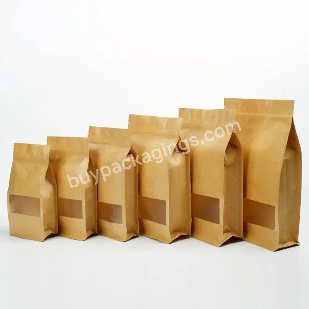 Custom Low Moq Recycled Flat Bottom Durable Smell Proof Reclosable Ziplock Kraft Paper Eight Side Bag With Window - Buy Customized High Quality Food Grade Eight Edge Seal Kraft Paper Self-supporting Bag,Wholesale Differsent Sizes Heat Sealable Kraft