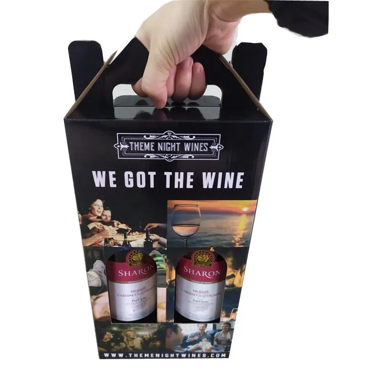 Custom Luxury Corrugated Cardboard 2 packing Gift Wine Boxes Two Beer Bottle Box Wine Packaging With Handle