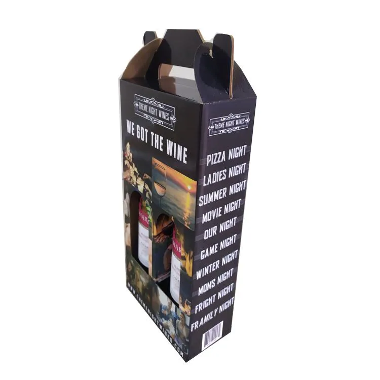 Custom Luxury Corrugated Cardboard 2 packing Gift Wine Boxes Two Beer Bottle Box Wine Packaging With Handle