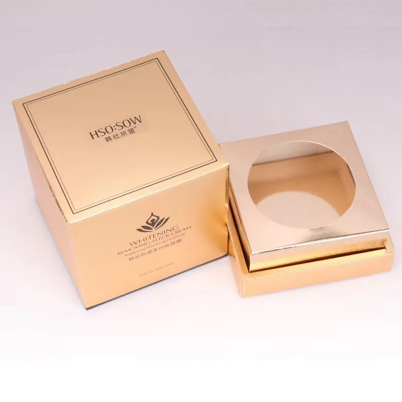 Custom Luxury Gold Cream Bottle Round Jar Candle Paper Box With Holes Insert