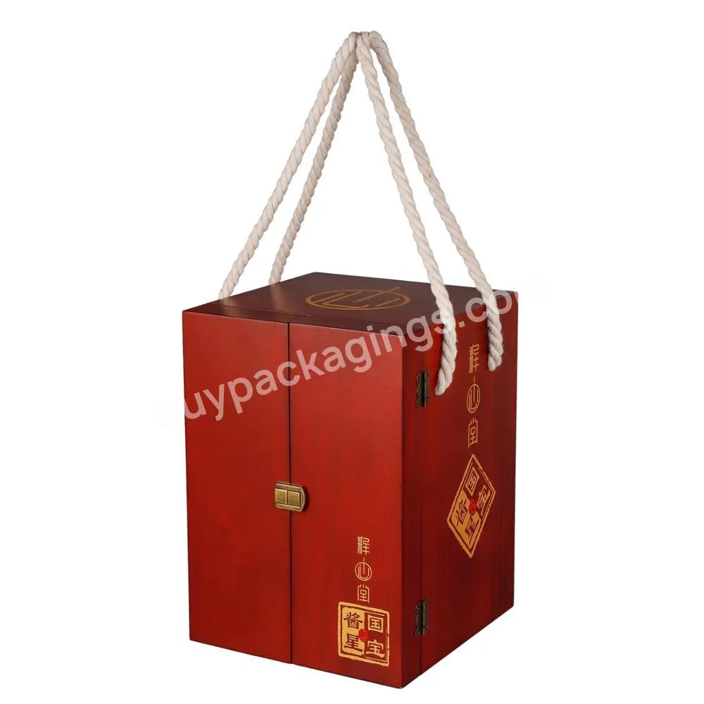 Custom Luxury Red Large Single Bottle Boxes Packaging Wooden Box Wine Box