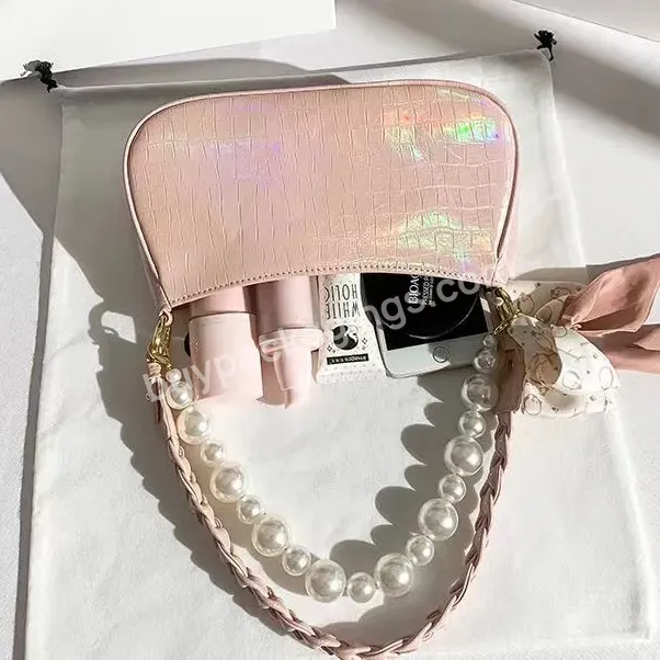 Custom Luxury Small Pink Makeup Bags With Pearl Bracelet Wristlets Synthetic Leather For Cosmetic Handbags Travel Toiletry Bags - Buy Cosmetic Handbags Travel Toiletry Bags,Luxury Small Pink Makeup Bags,Pearl Bracelet Wristlets Synthetic Leather.