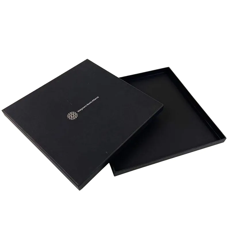 Custom luxury thin rigid cardboard matte black  t-shirt silk scarf packaging paper gift shirt box with hot silver foil logo
