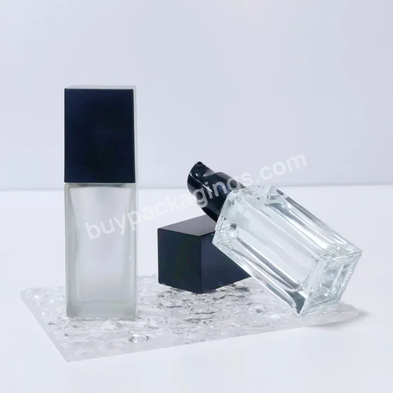 Custom Makeup 30ml Empty Square Cosmetic Packaging Transparent Frosted Liquid Foundation Glass Bottle With Pump - Buy Foundation Pump Bottle,Liquid Foundation Bottle,Makeup Foundation Bottle.