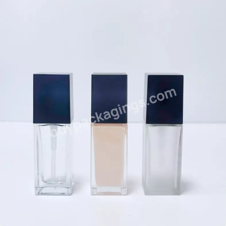 Custom Makeup 30ml Empty Square Cosmetic Packaging Transparent Frosted Liquid Foundation Glass Bottle With Pump - Buy Foundation Pump Bottle,Liquid Foundation Bottle,Makeup Foundation Bottle.