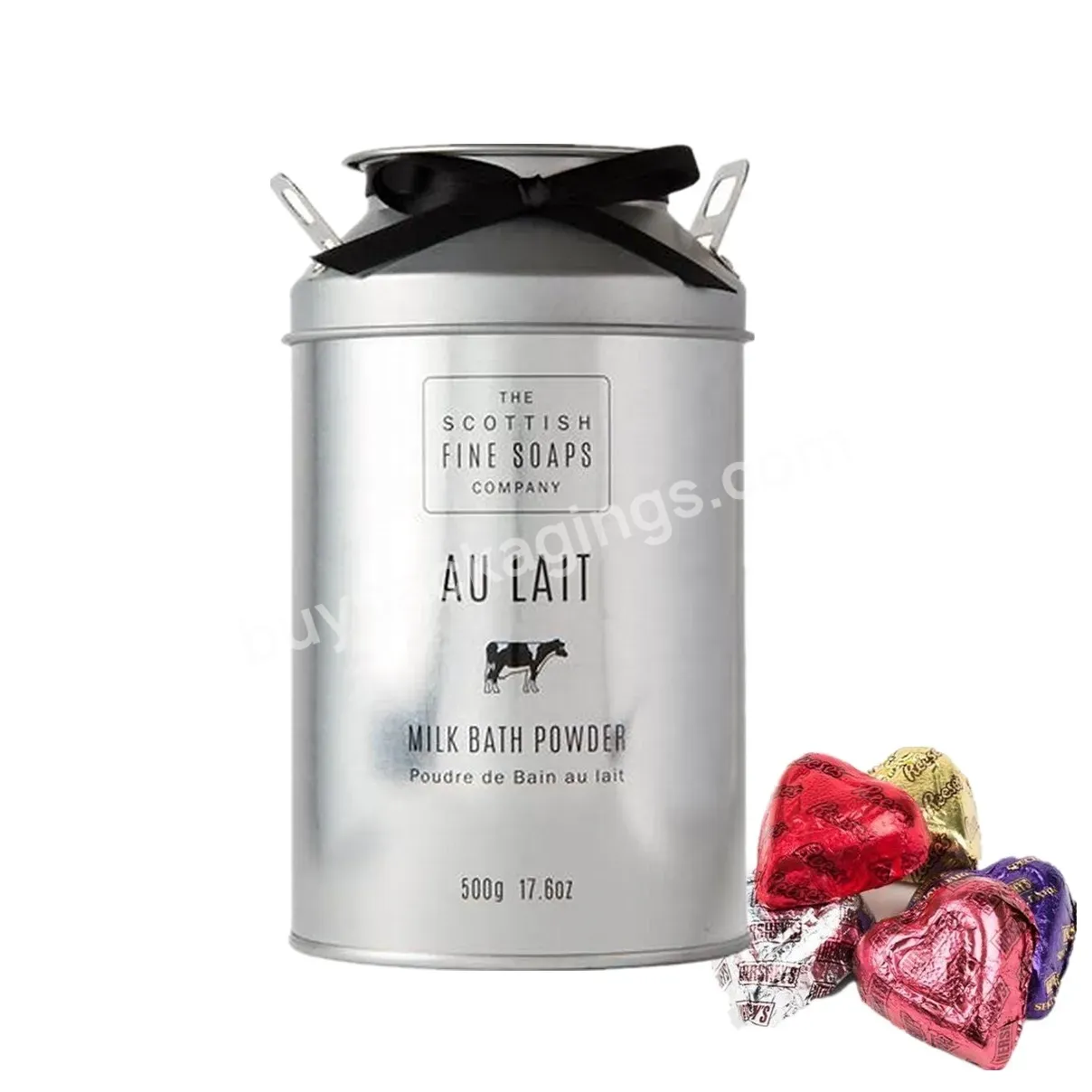 Custom Milk Tin Can With Removable Lid And With Coin Slot On Lid For Packaging Cookies,Candies,Chocolate,Powders - Buy Powder Container Milk Churn Tin Food Can,Printed Milk Can Metal Tin With Holder,Coin Slot Metal Can Food Packaging.