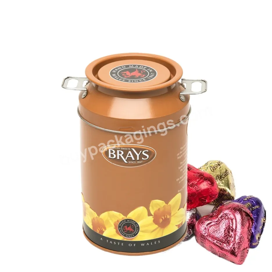 Custom Milk Tin Can With Removable Lid And With Coin Slot On Lid For Packaging Cookies,Candies,Chocolate,Powders - Buy Powder Container Milk Churn Tin Food Can,Printed Milk Can Metal Tin With Holder,Coin Slot Metal Can Food Packaging.