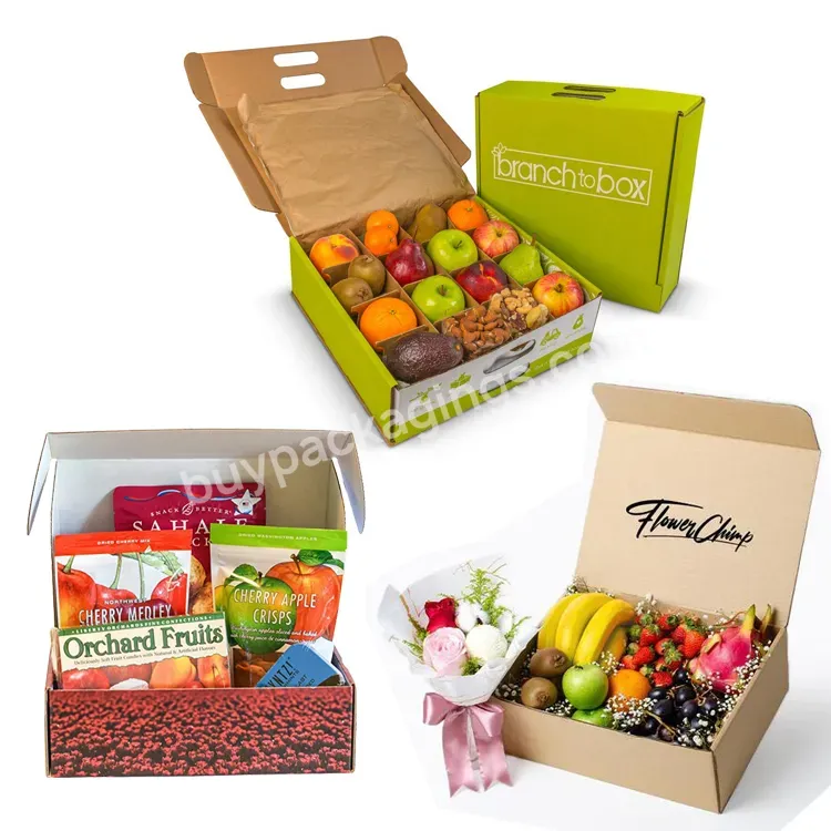 Custom Packaging Food Containers Carton Mango Cardboard Box With Handles Compartments For Small Fresh Fruit Snack Shippingbox - Buy Fresh Fruit Packing Box,Corrugated Brown Fruit Boxes,Custom Fruit Packaging Carton Box.