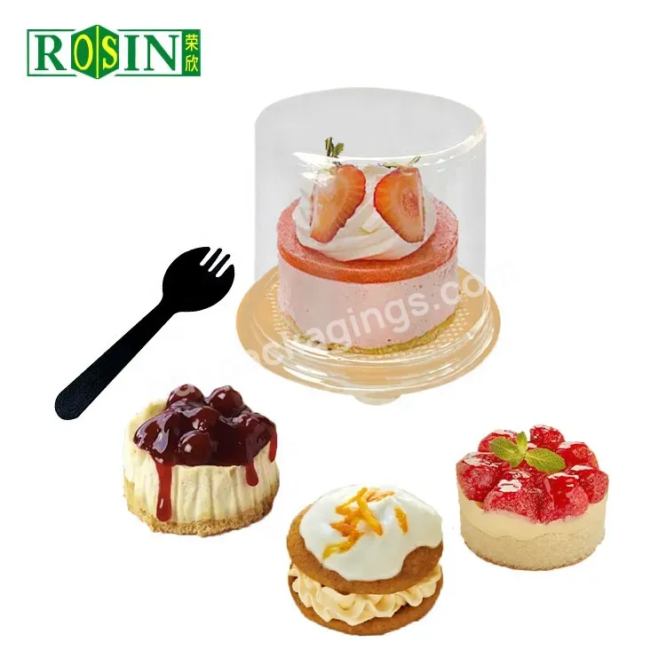 Custom Personalised Round Gold Bottom Transparent Clear Lid Mini Plastic Cheese Slice Cake Box And Packaging With Fork - Buy Clear Mini Cake Boxes,Cheese Cake Containers,Slice Cake Container With Folk.