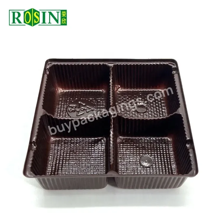 Custom Plastic Pp Blister Disposable 4 Cavity Brown Rectangular Shape Chocolate Insert Tray