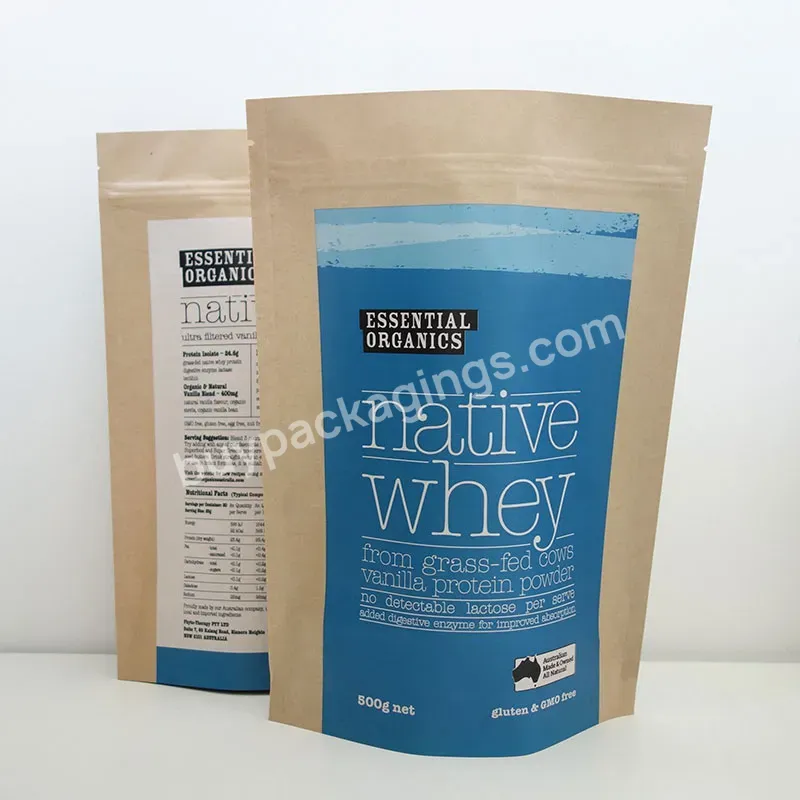 Custom Pouches Kraft Paper Bag Stand Up Pouch Resealable Zip Lock Whey Protein Powder Tea Packaging Bags - Buy Kraft Paper Bag Stand Up Pouch,Whey Protein Powder Bag,Packaging Tea Bags.