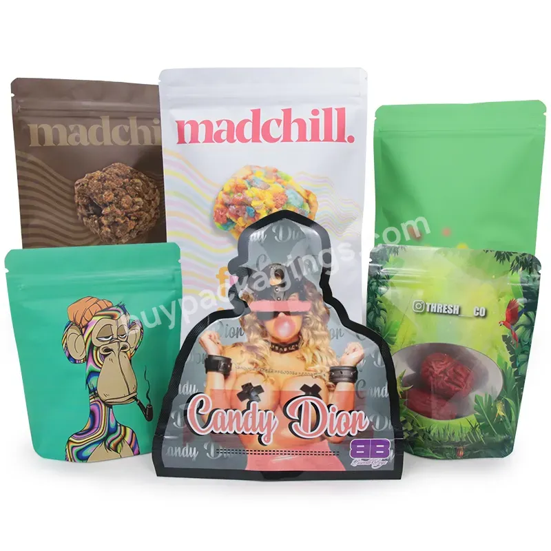 Custom Print 35 Mylar Bags Uv Matte Bag Child Proof Ziplock Pouch Stand Up Food Bags With Window - Buy Custom 3.5 Mylar Bag With Clear Window,Custom Print Matte Recycled Bag Child Resistant Zipper Mylar Bags Plastic Packaging Food Bag With Round Clea