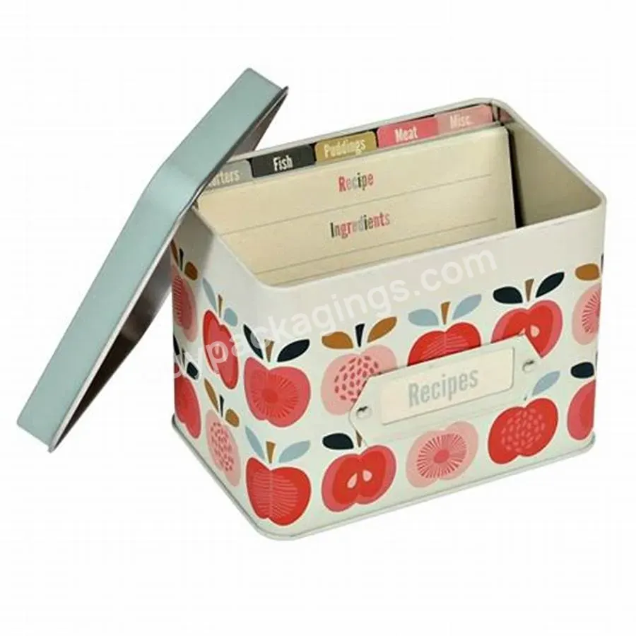 Custom Print Recipe Tin Box With Card Holder And With Lid 161x112x121mm - Buy Recipe Metal Containers Tin Recipe Box With Name Card Holder,Recipe Cards Tin Box Tag Holders Metal Box,Metal Tin For Recipe Cards.