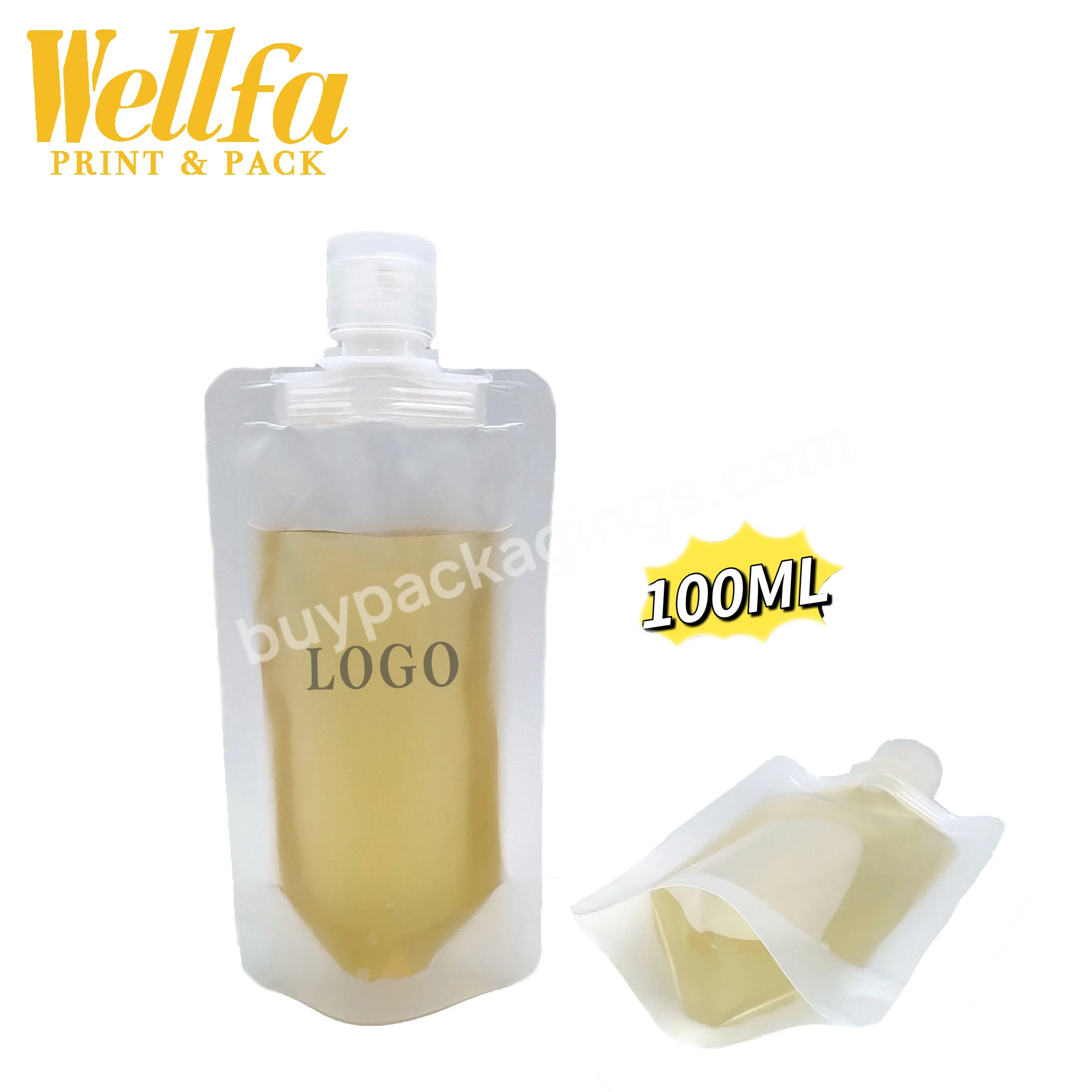 Custom Printed 100ml Transparent Lotion Shampoo Liquid Travel Sample Plastic Clamshell Packaging Bag Refill Squeeze Spout Pouch - Buy Refill Spout Pouch Plastic Spout Liquid Pouches For Shampoo,Biodegradable Matte Shower Gel Detergent Refillable Empt