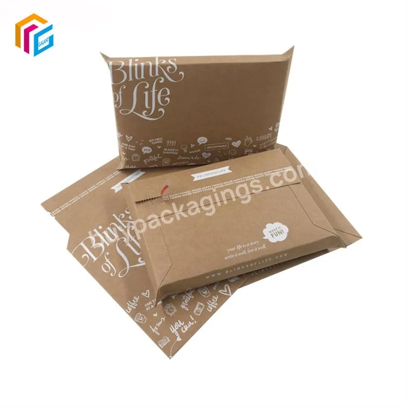 Custom Printed Biodegradable Rigid Cardboard Shipping Envelopes Packaging Eco Friendly Recyclable Kraft Paper Poly Mailer Bag
