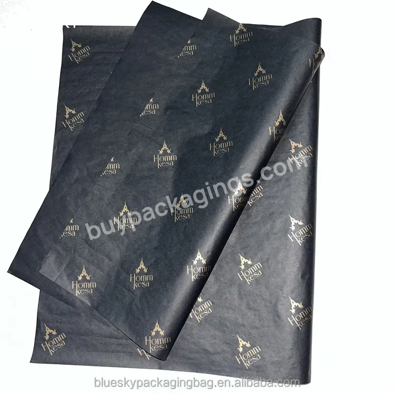Custom Printed Brand Logo Black Garment Gift Clothing Wrapping Tissue Paper With Golden Logo