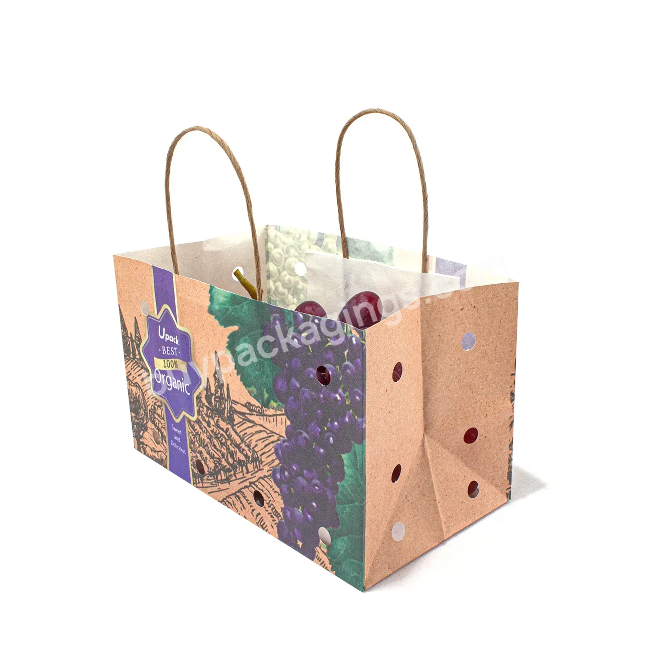 Custom Printed Breathable Twisted Handle Brown Paper Fruit Bags With Air Hole - Buy Breathable Paper Bag,Paper Bag With Air Hole,Twisted Handle Paper Bag.