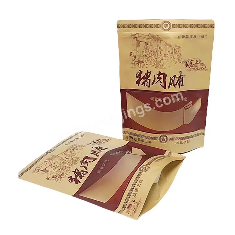Custom Printed Brown Kraft Paper Bags Biodegradable Standing Up Pouches Food Packaging Zipper Bags With Window