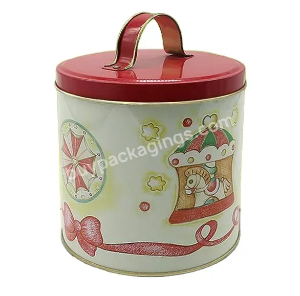 Custom Printed Food Grade Metal Tin Cans For Cookies Large Capacity Tin Box With Handle - Buy Tin Box With Handle,Tin Cans For Cookies,Food Grade Metal Tin Cans.