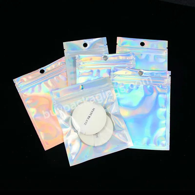 Custom Printed Front Laser Holographic Mylar Plastic Three Side Seal Aluminum Foil Packing Bag With Zip - Buy Three Side Seal Aluminum Foil Packing Bag With Zip,Custom Printed Front Clear Holographic Mylar Cosmetic Packaging Stand Up Zip Lock Pouch,I