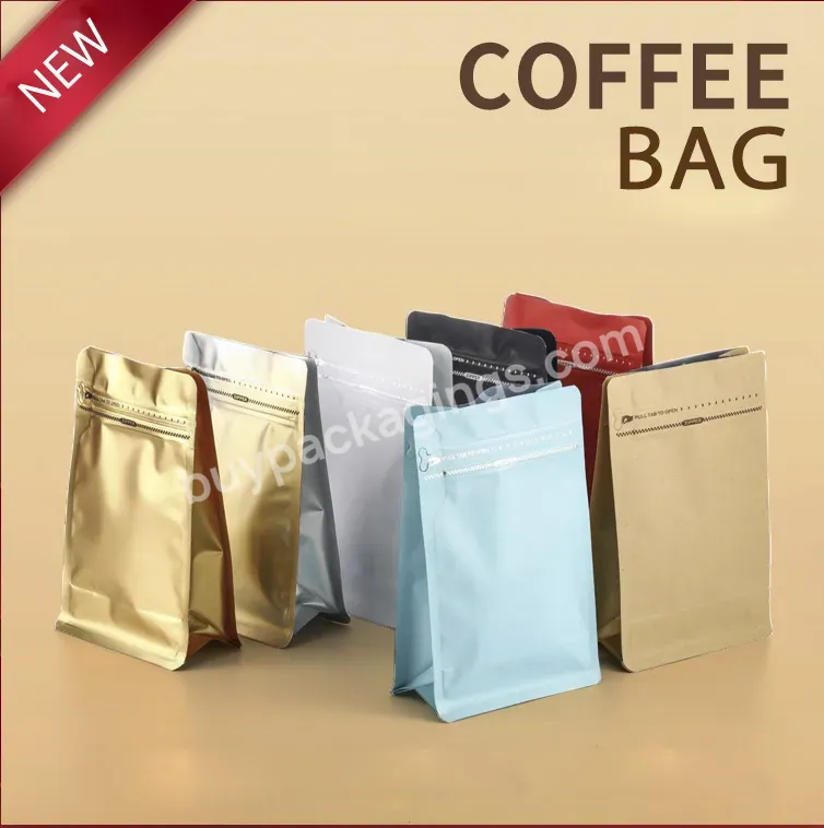 Custom Printed Kraft Compostable Empty Flat Bottom Coffee Bags With Valve And Zipper For Coffee Bean Tea Packaging