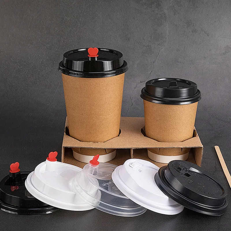 Custom printed logo 7oz 8oz 9oz 10oz 12oz 13oz 14 oz disposable double ripple wall hot stamping lid milk tea coffee paper cups