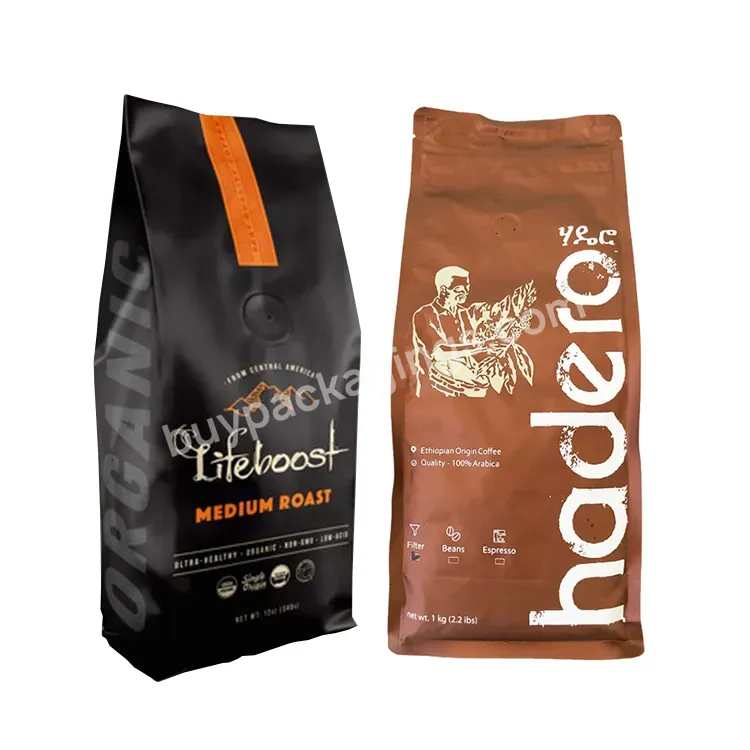 Custom Printed Logo Private Label 250g 500g 1kg Resealable Black Aluminum Foil Flat Bottom Coffee Beans Packaging Bag With Valve - Buy Coffee Bag,Coffee Tea Bags,Coffee Packaging Bags.