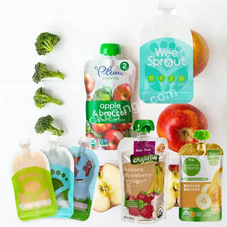 Custom Printed Organic Fruit Juice Yogurt Drink Side Spout Bag Doypack Packaging Reusable Squeeze Baby Food Pouches With Spout - Buy Doypack Bag,Squeeze Food Pouches,Food Spout Pouches.