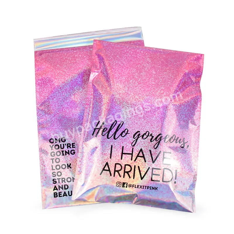 Custom Printed Poly Mailer Bag Gloss Pink Luxury Holographic Beauty Clothing Mailing Bags Self-adhesive Poli Mailer With Logo - Buy Holographic Poly Mailer Bag,Custom Printed Bags Polymailer Clothes Packaging Bags Pink Holographic Shipping Poly Maile