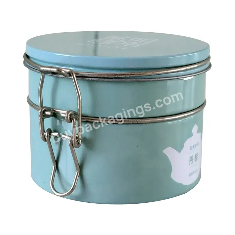 Custom Printed Round Tea Tin Case Coffee Tin Box Packaging Metal Tea Can With Hinged And Buckle Lid - Buy Double Lid Metal Cylinder Tin Can,Tea Tin Box With Buckle Lock,Colorful Packaging Tin Box.