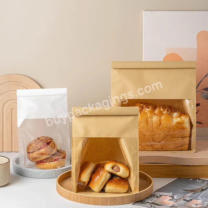 Custom Printed Small Bakery Donut Toast Bread Sandwich Packing Brown Kraft Food Packaging Paper Bag With Window - Buy Food Grade Kraft Paper Bag,Sandwich Paper Bag,Bread Packing Bag.