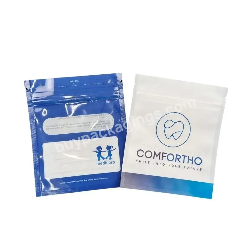 Custom Printed Transparent Medicine Mylar Packaging Bags With Reusable Zipper Retainers Flat Bags For Teeth Clear Aligners - Buy Custom Low Moq 200 Recycable Teeth Clear Aligners Mylar Packaging Bags One Side Transparent Zipper Flat Bags,Custom Print