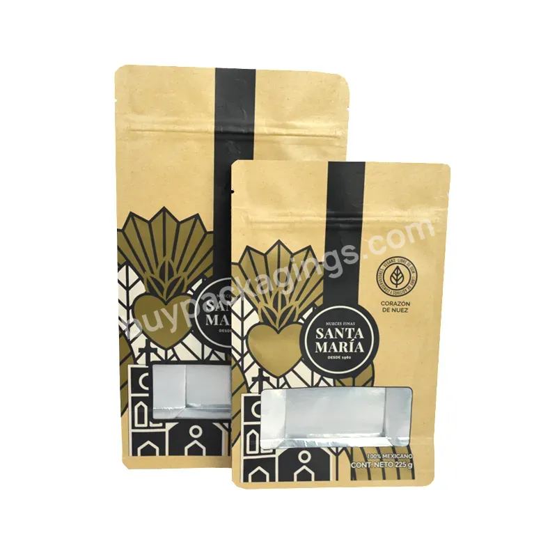 Custom Printing 8 Side Seal Side Gusset Flat Bottom Pouch With Zipper And Clear Window Brown Kraft Paper Zipper Bag - Buy Flat Bottom Pouch With Zipper And Clear Window,Kraft Paper Coffee Bags,Strong Brown Paper Bags.