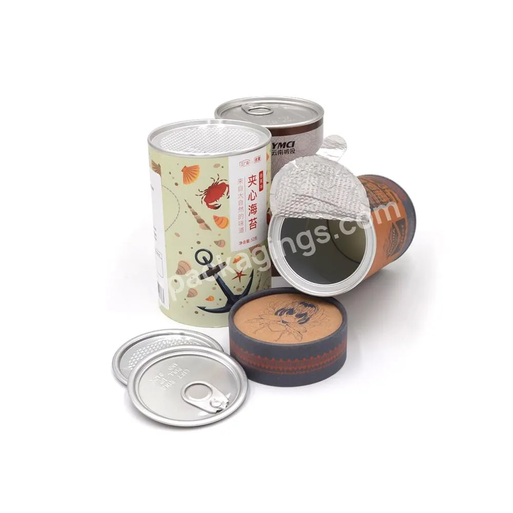 Custom Printing Cardboard Green Super foods Gummy Collagen Powder Paper Tube Jar Canister Packaging With Easy Peel Off Tin Lid