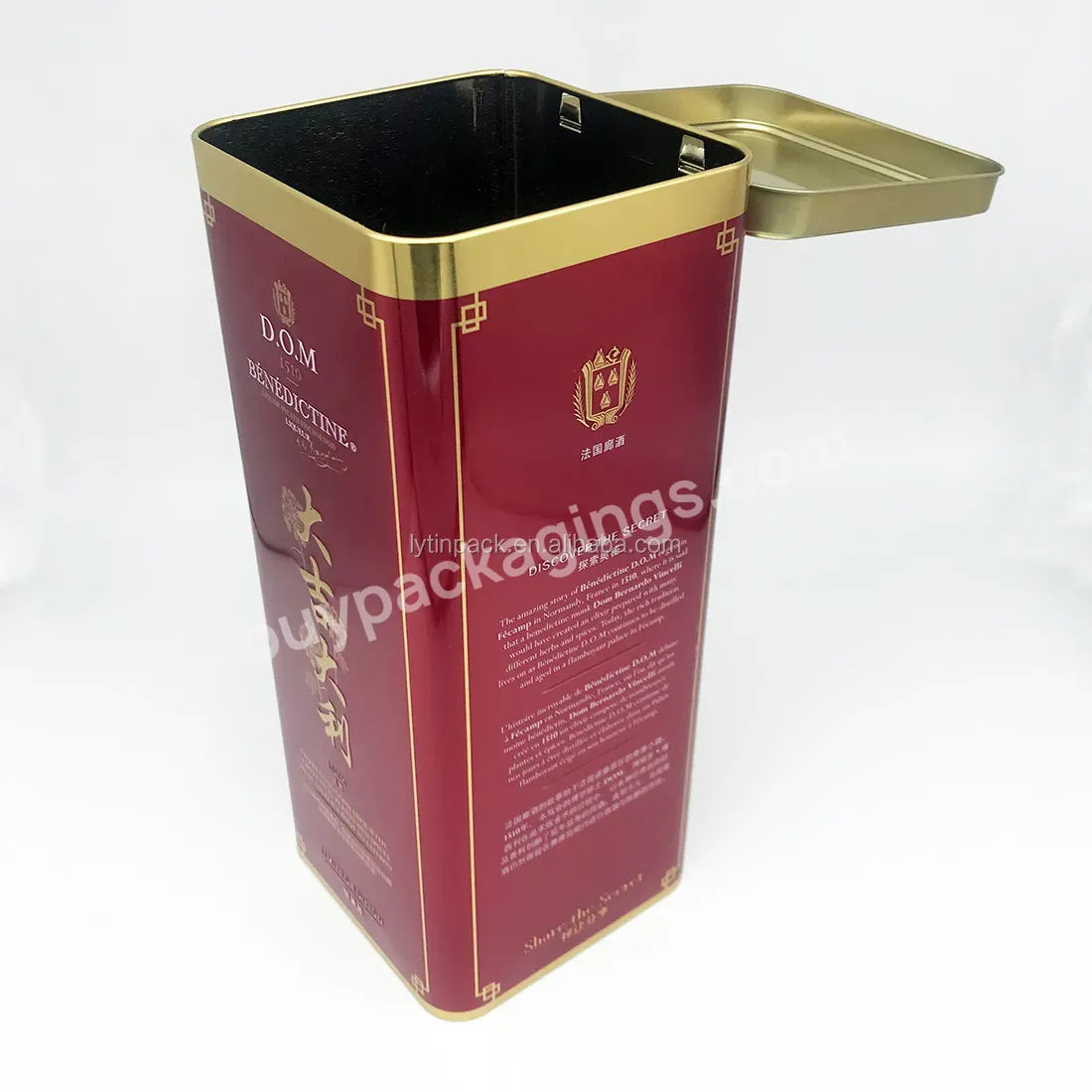 Custom Printing Rectangle Hinged Lid Europe Tin Box Packaging - Buy Wine Tin Box Packaging,1l Wine Tin Canister Packaging,Classic Cylinderical Wine Tin Box.