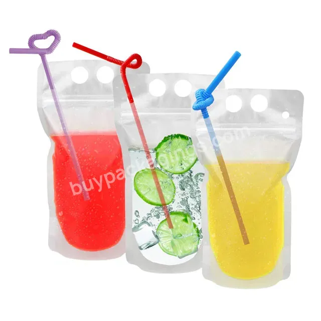 Custom Reusable Transparent Zipper Juce Pouch Liquid Filling Packaging With Straw - Buy Juce Pouch,Reusable Liquid Spout Pouch Bags Baby Food Packaging Squeeze Pouch,Custom Stand Up Packaging Zipper Plastic Spout Pouch Bag For Juice Food.
