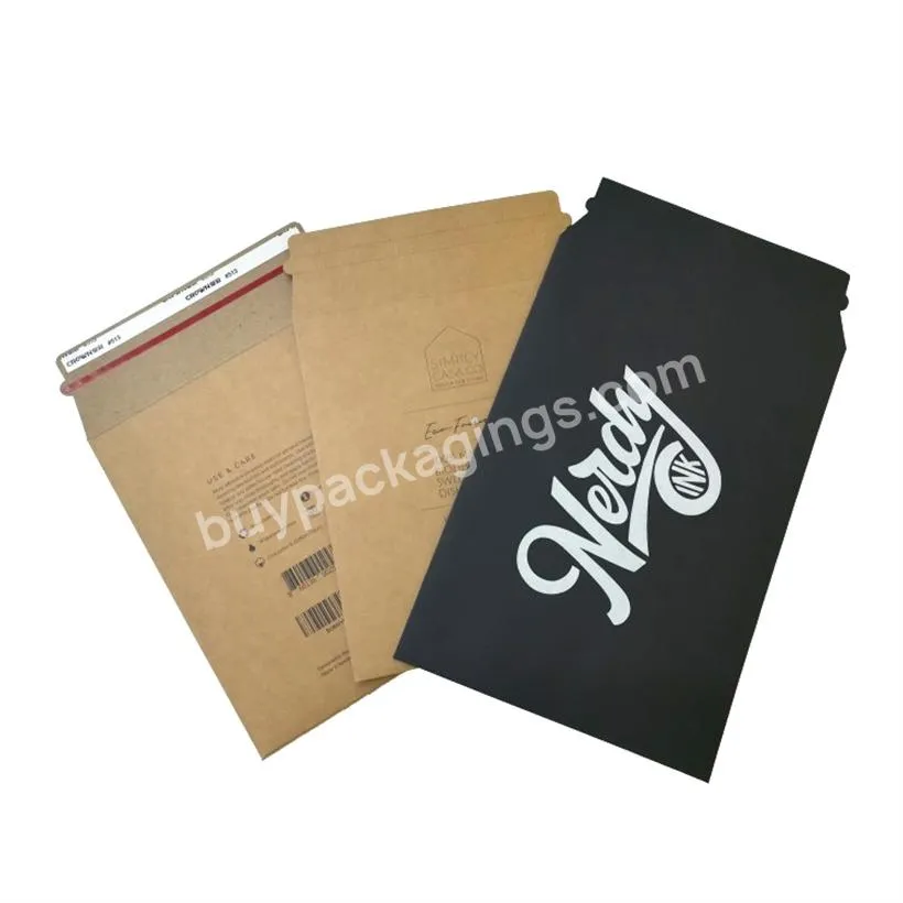 Custom sturdy flat bottom clothing packaging kraft card paperboard strong sealing envelope recycled cardboard paper rigid mailer